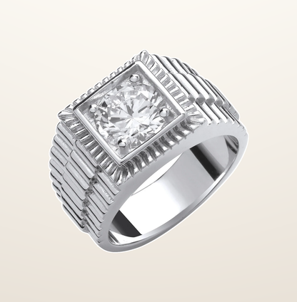 IT_ROLE:presentation_crop | Silver Square Top with Round Cubic Zirconia Gents Ring
