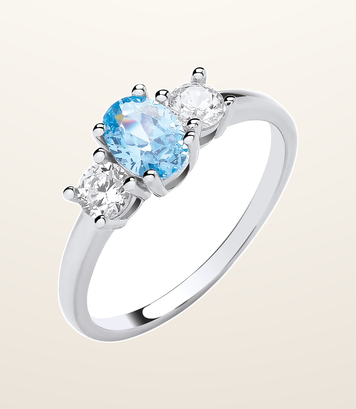 IT_ROLE:presentation_crop | Silver Trilogy Ring Clear Round & Oval Aquamarine Blue Cubic Zirconias