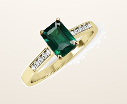 IT_ROLE:presentation_crop | Yellow Gold Emerald Cut Green Cubic Zirconia Ladies Ring