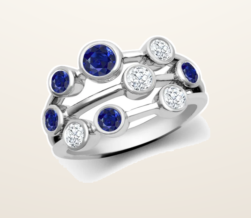 IT_ROLE:presentation_crop | 18ct White Gold 1.00cts Natural Diamond 3 Row Bubble Ring