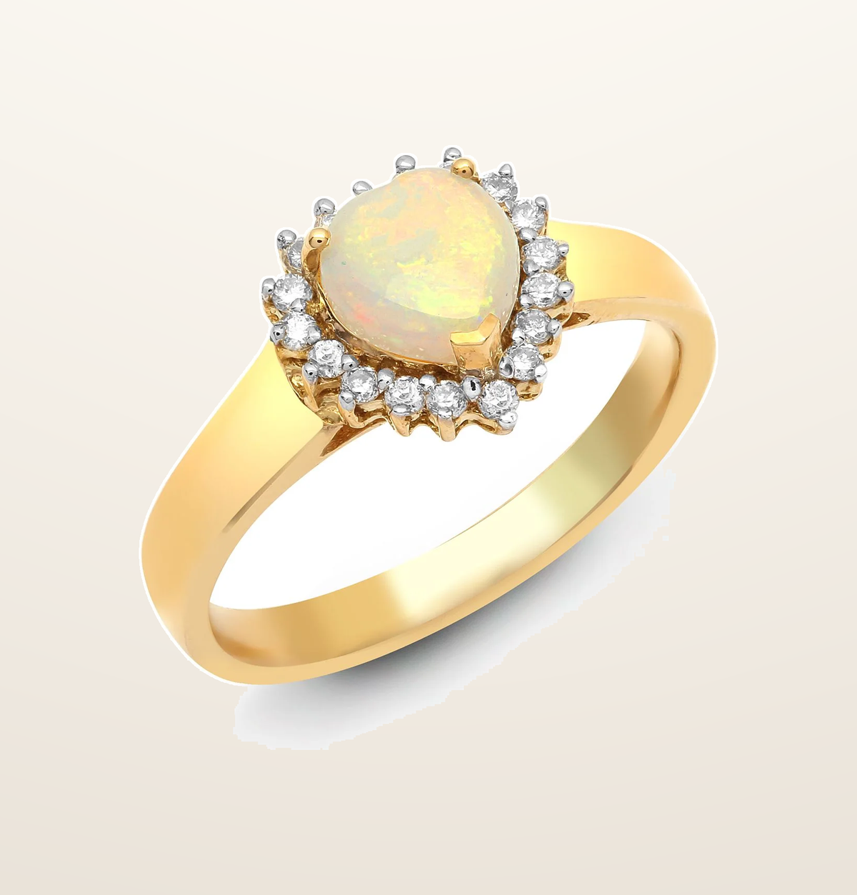 IT_ROLE:presentation_crop | 18ct Yellow Gold Natural Diamond And Opal Heart Shaped Ring