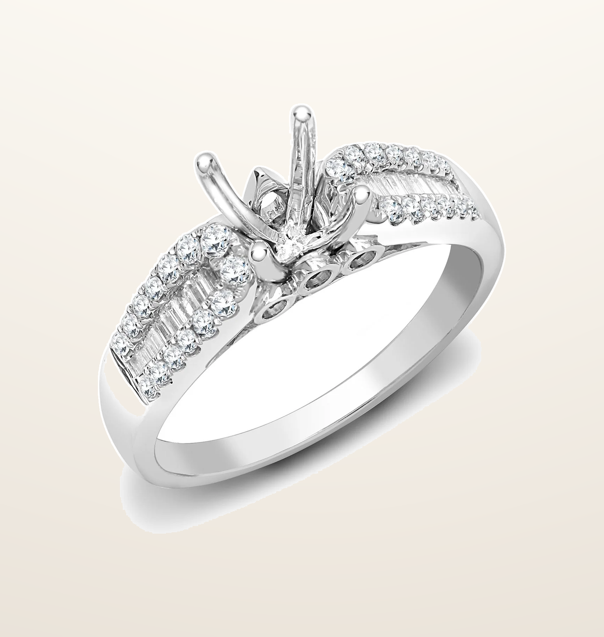 IT_ROLE:presentation_crop | 18ct White Gold 42pt Semi Set Natural Diamond Ring Mount. Fits 1.00ct