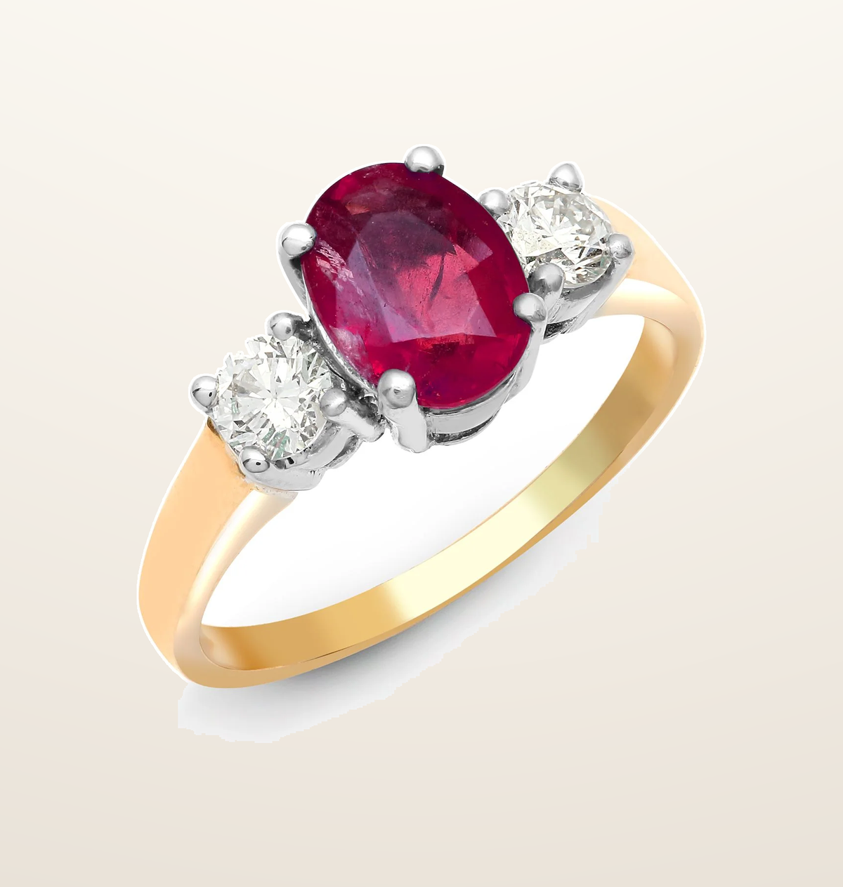 IT_ROLE:presentation_crop | 18ct Yellow Gold 3 Stone Natural Diamond And Ruby Ring