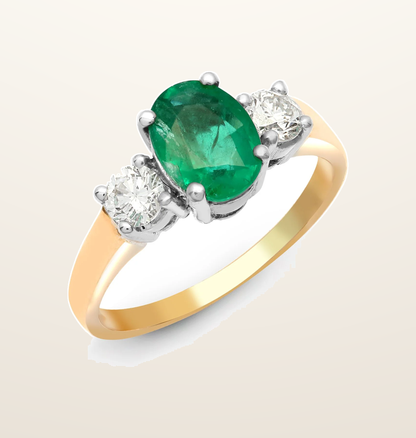 IT_ROLE:presentation_crop | 18ct Yellow Gold 3 Stone Natural Diamond And Emerald Ring