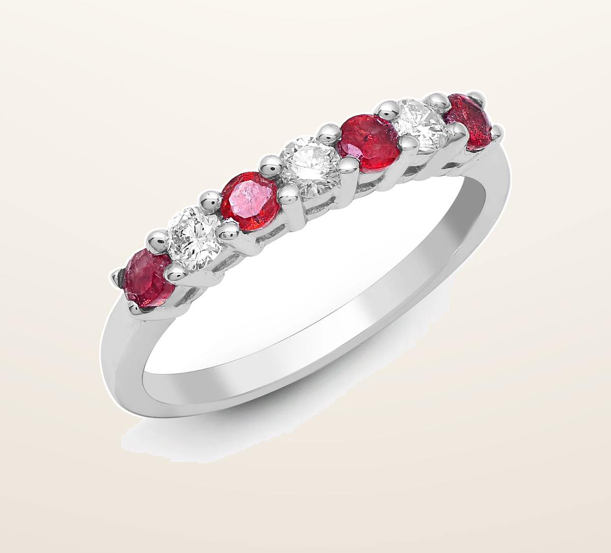 IT_ROLE:presentation_crop | 18ct White Gold Natural Diamond And Ruby Claw Set Half Eternity Ring