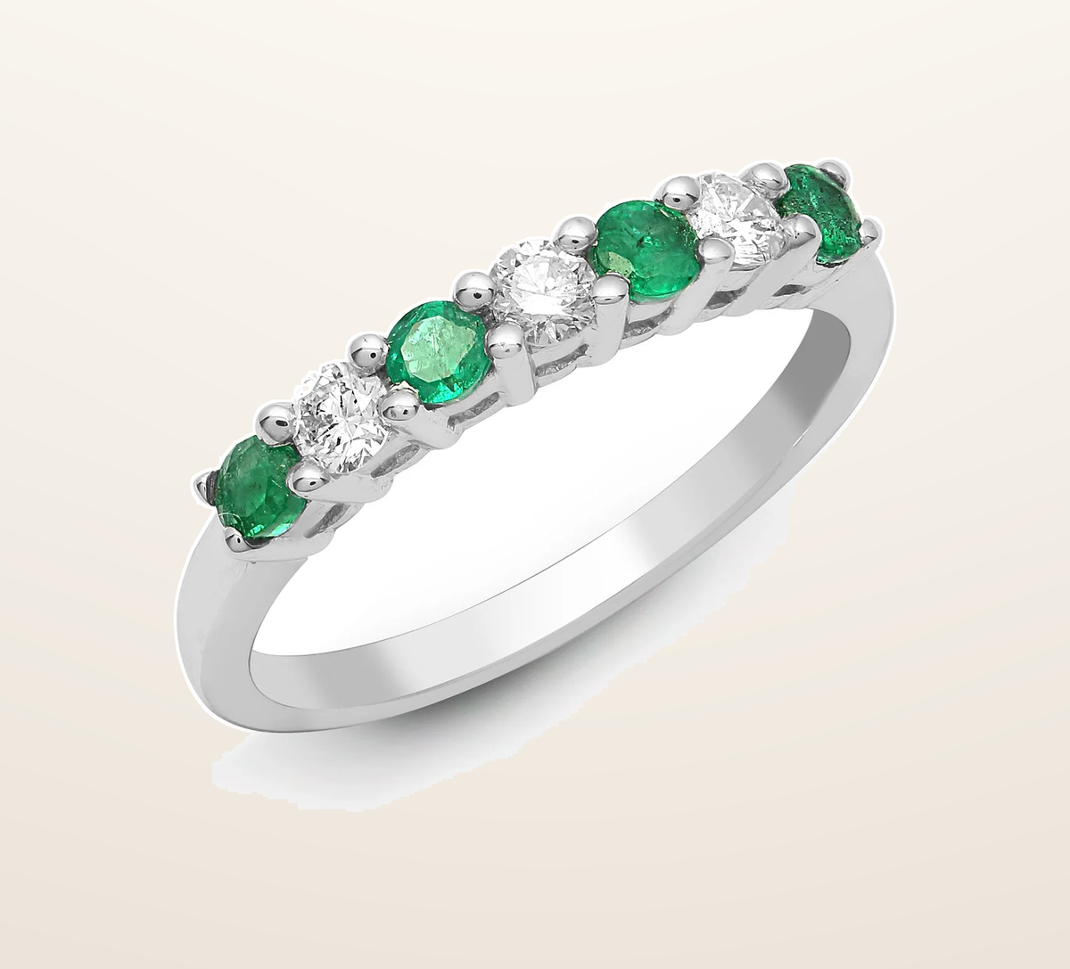 IT_ROLE:presentation_crop | 18ct White Gold Natural Diamond And Emerald Claw Set Half Eternity Ring