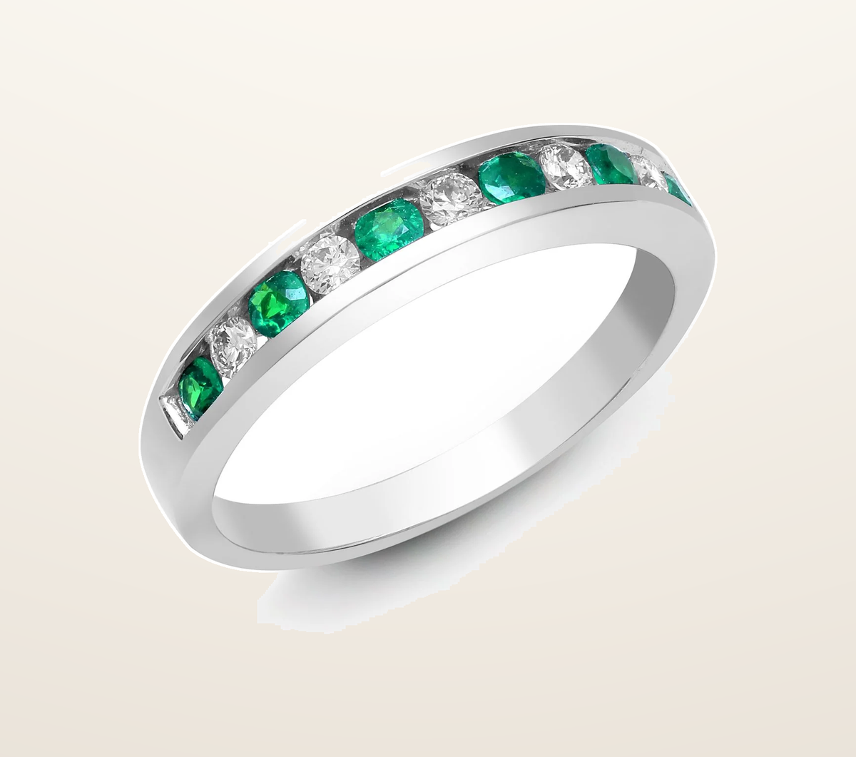 IT_ROLE:presentation_crop | 18ct White Gold Natural Diamond And Emerald Channel Set Half Eternity