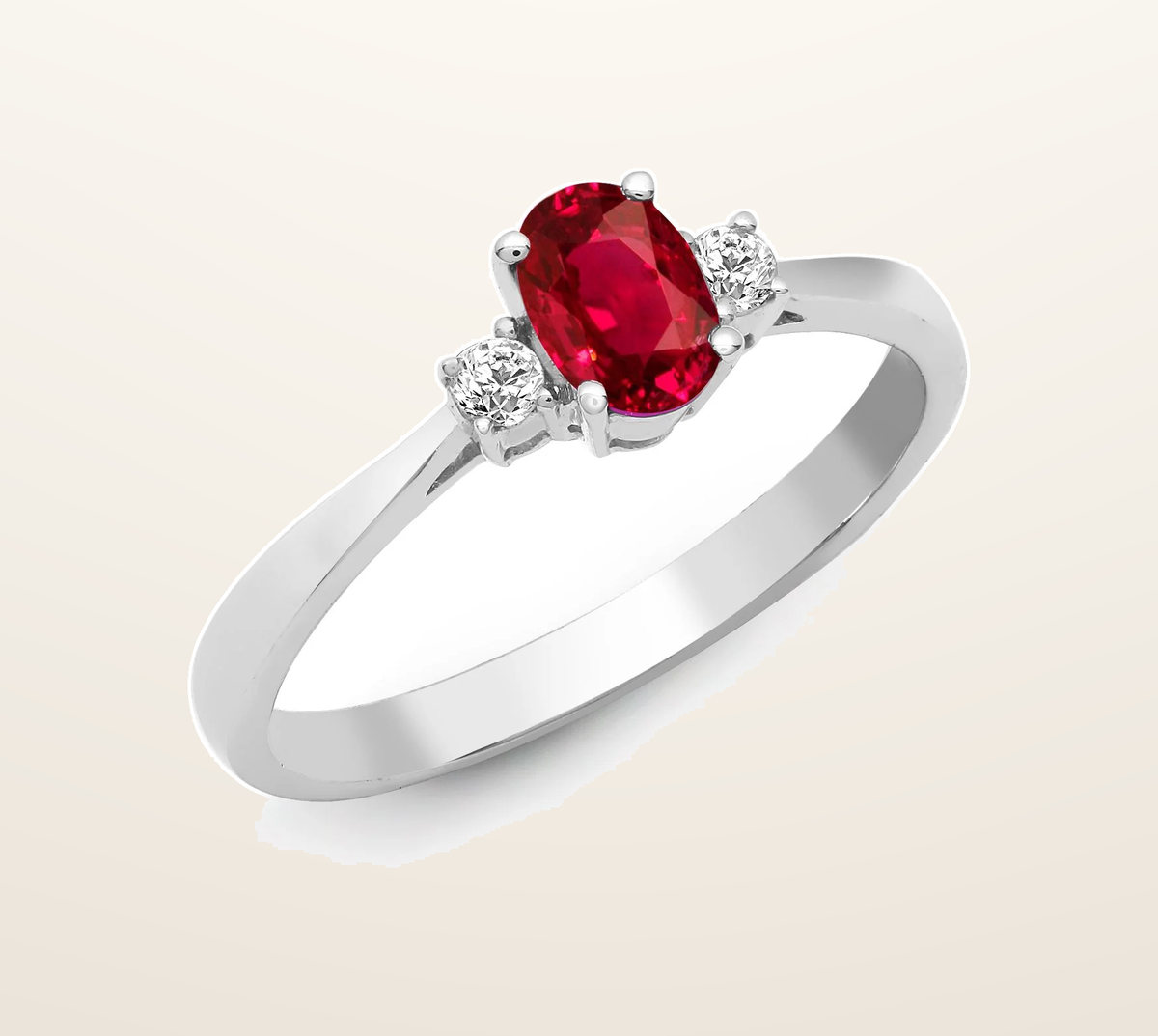 IT_ROLE:presentation_crop | 18ct White Gold Natural Diamond And Ruby And 3 Stone Ring