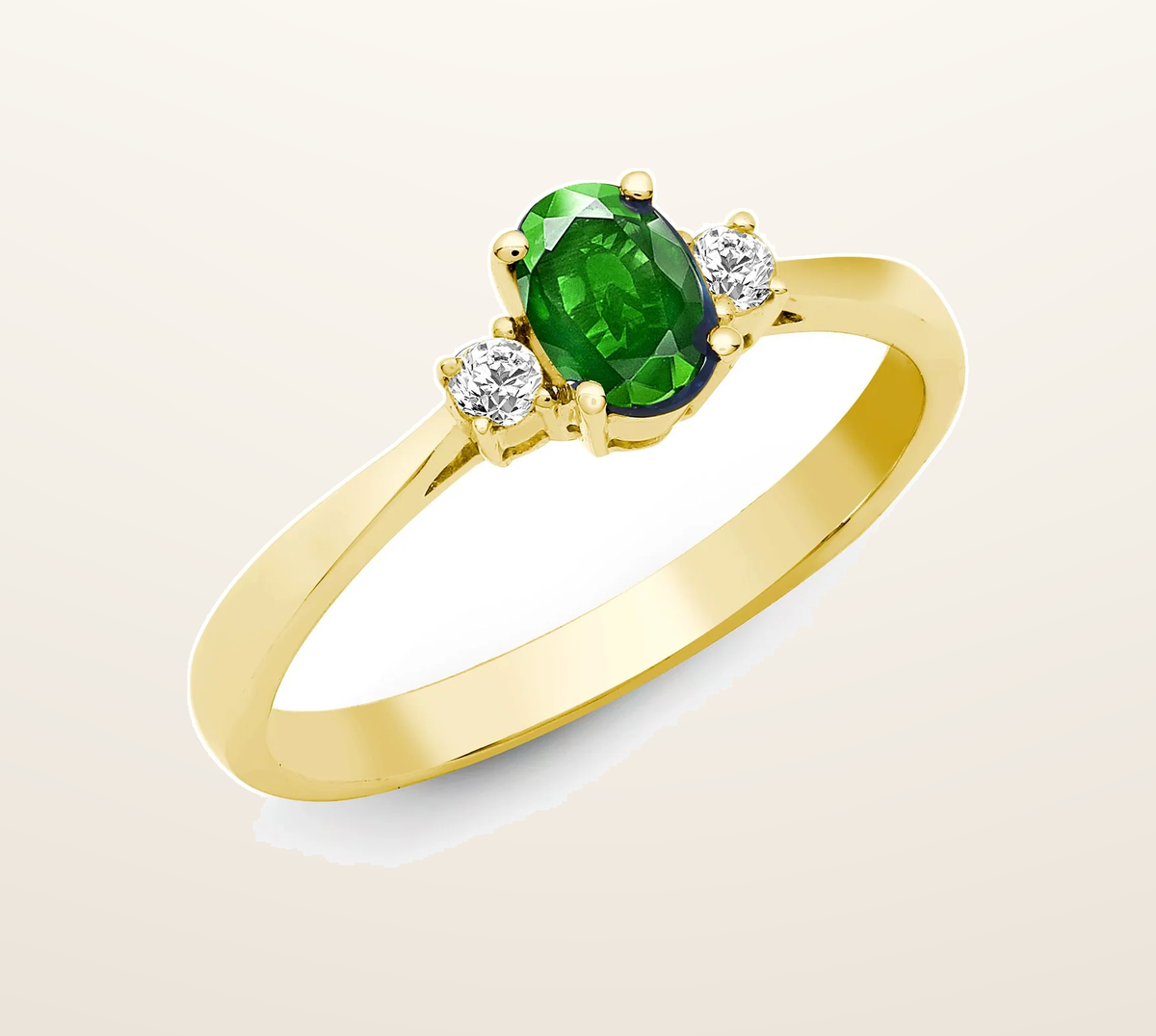 IT_ROLE:presentation_crop | 18ct Yellow Gold Natural Diamond And Emerald And 3 Stone Ring