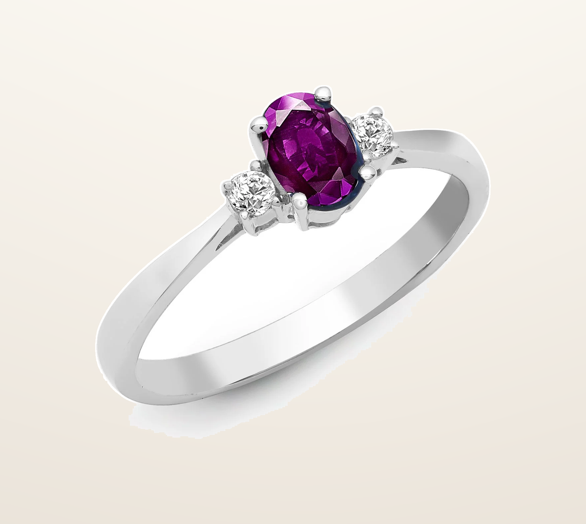 IT_ROLE:presentation_crop | 18ct White Gold Natural Diamond And Amethyst And 3 Stone Ring