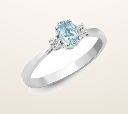 IT_ROLE:presentation_crop | 18ct White Gold Natural Diamond And Aqua-Marine And 3 Stone Ring