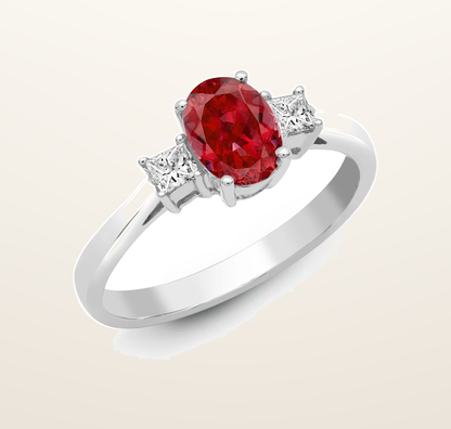 IT_ROLE:presentation_crop | 18ct White Gold Natural Diamond And Ruby And 3 Stone Ring