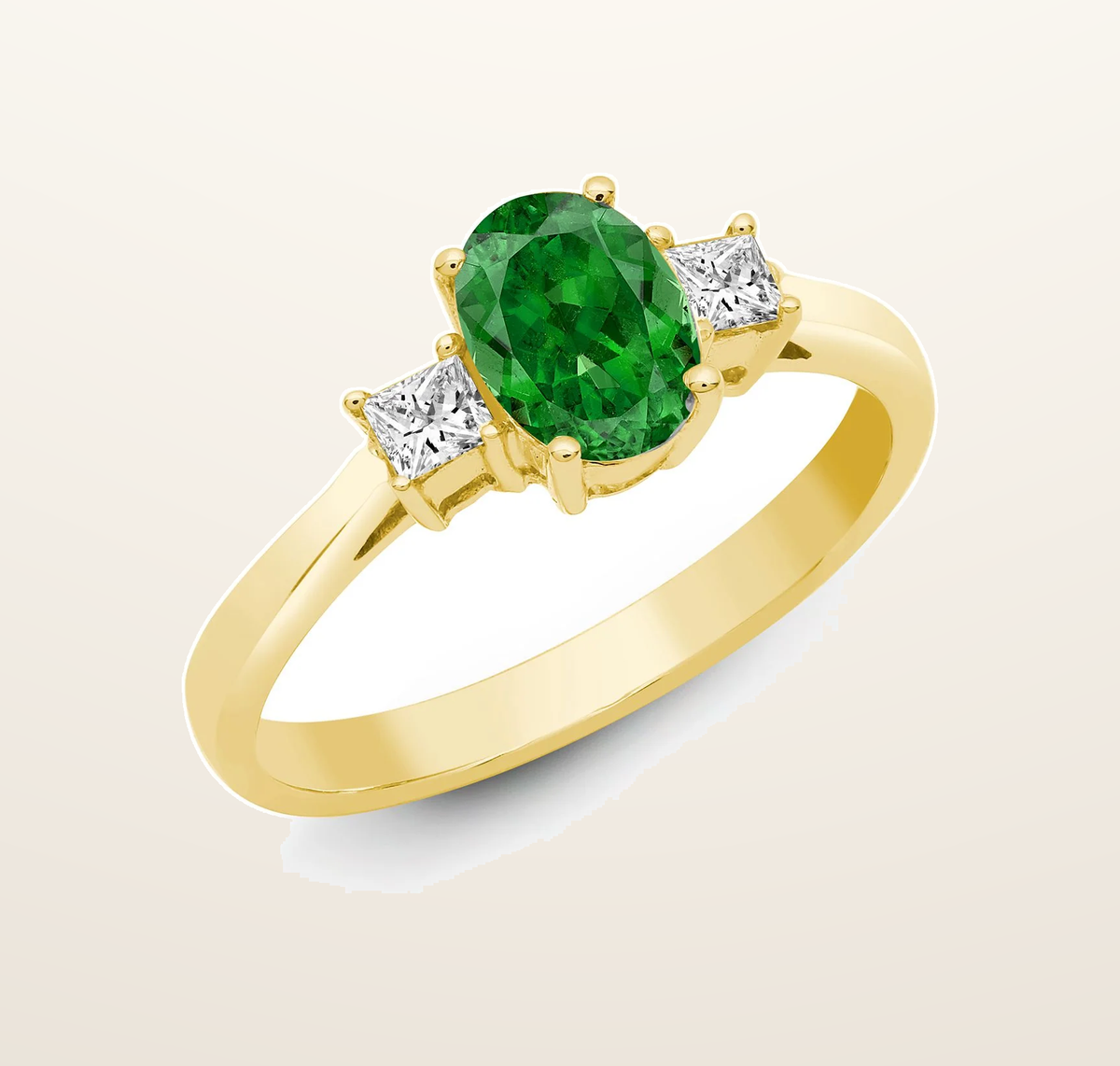 IT_ROLE:presentation_crop | 18ct Yellow Gold Natural Diamond And Emerald And 3 Stone Ring