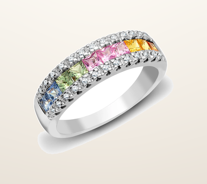 IT_ROLE:presentation_crop | 18ct White Gold Natural Diamond And Multi Coloured Sapphires Ring