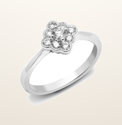 IT_ROLE:presentation_crop | 18ct White 0.40ct Natural Diamond Cluster Mill-Grain Edge Ring