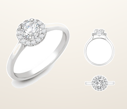IT_ROLE:presentation_crop | 18ct White Gold 0.08ct Natural Diamond Micro-set Halo Wed-fit Ring Mount + 0.25ct Diamond