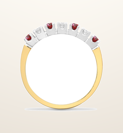 IT_ROLE:presentation_crop | 9ct Yellow Gold Natural Diamond 15pts & Ruby 20pts Half Eternity Ring