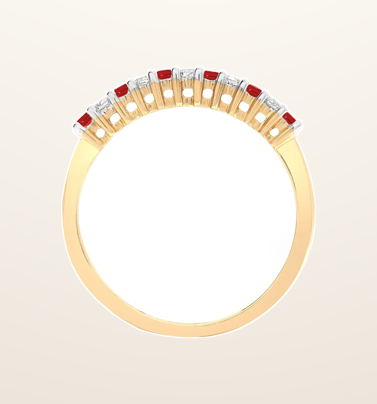 IT_ROLE:presentation_crop | 9ct Yellow Gold Natural Diamond 10pts & Ruby 15pts Half Eternity Ring