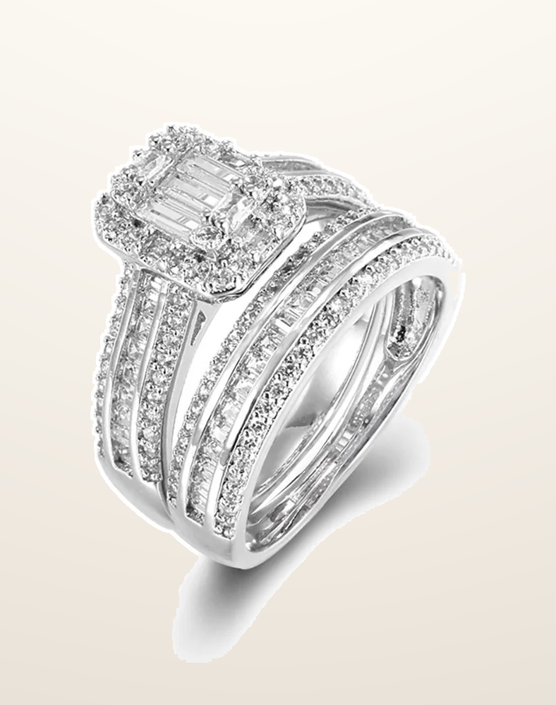 IT_ROLE:presentation_crop | 925 Silver Pear Emerald Cut and Half ET Set Rings