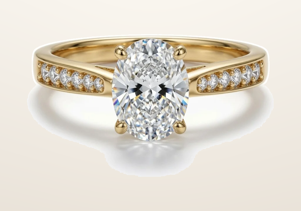 IT_ROLE:presentation_crop | 9ct Yellow Gold, 1.00ct Oval Cubic Zirconia Wed-fit Engagement Ring