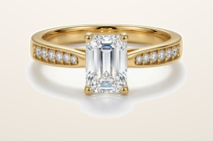 IT_ROLE:presentation_crop | 9ct Yellow Gold, 1.00ct Emerald Cut Cubic Zirconia Wed-fit Engagement Ring