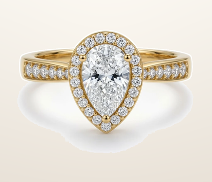IT_ROLE:presentation_crop | 9ct Yellow Gold, 1.00ct Pear Shape Cubic Zirconia Wed-fit Halo Ring