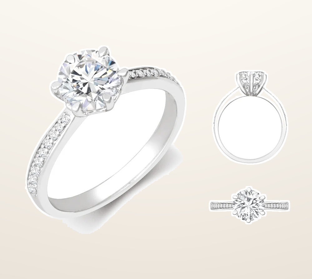 IT_ROLE:presentation_crop | Lab 18ct White Gold 0.24ct Diamond Pave set 6-claw Ring Mount + 0.25ct Diamond