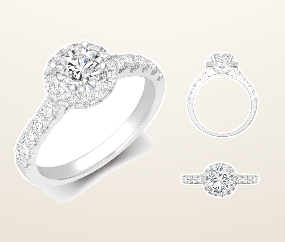 IT_ROLE:presentation_crop | Lab 950 Platinum Gold 0.37ct Diamond Micro-set Halo and Shoulders Wed-fit Ring Mount + 0.25ct Diamond
