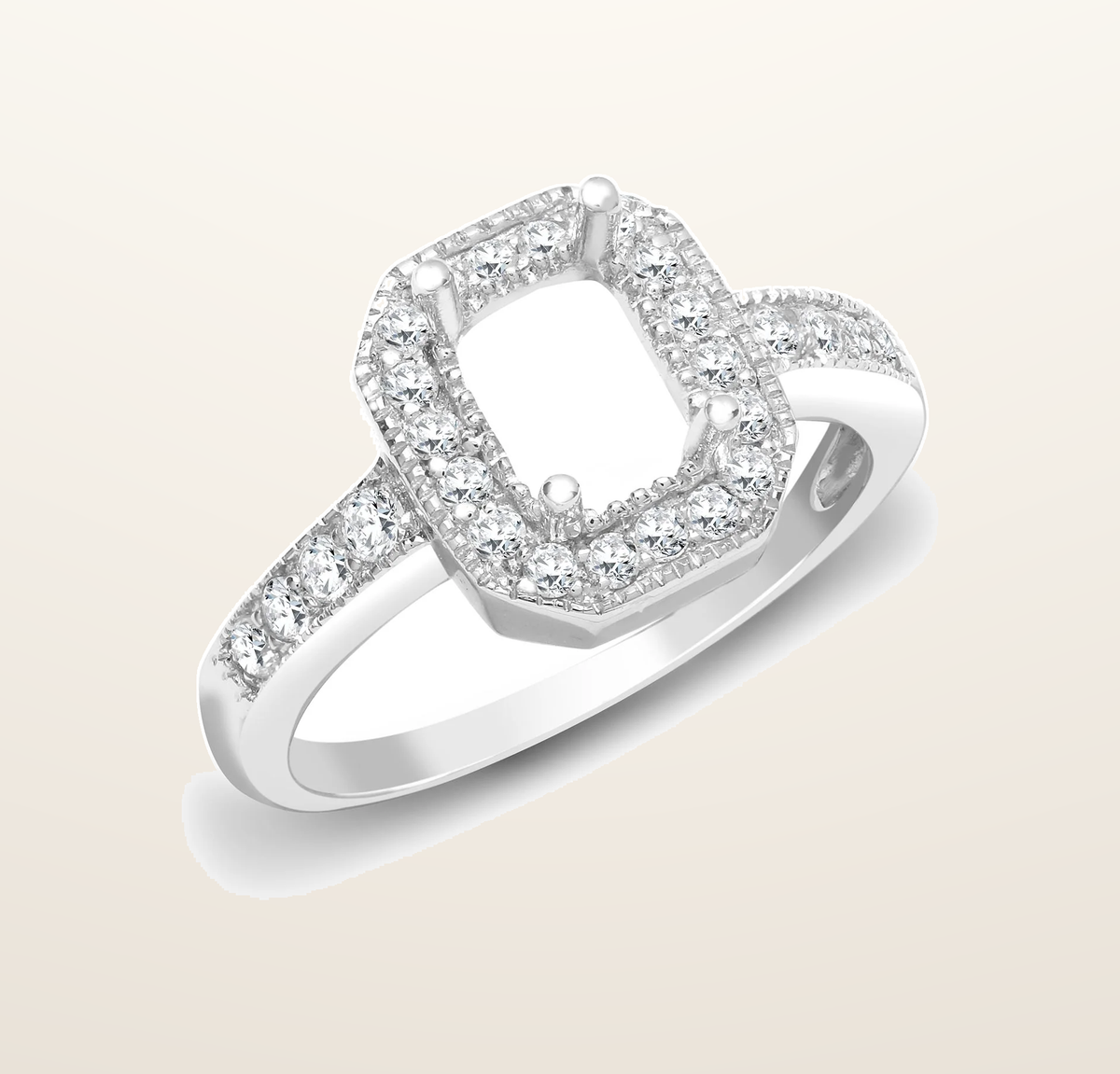 IT_ROLE:presentation_crop | 18ct White Gold 43pt Semi Set Natural Diamond Ring Mount. Fits 7x5mm