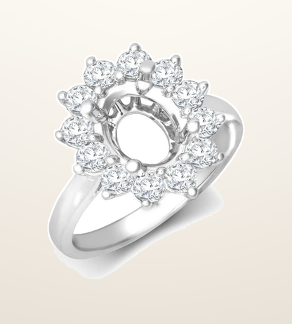 IT_ROLE:presentation_crop | 18ct White Gold 0.35ct Natural Diamond Claw-set Cluster Halo Oval Ring - Holds 7x5mm