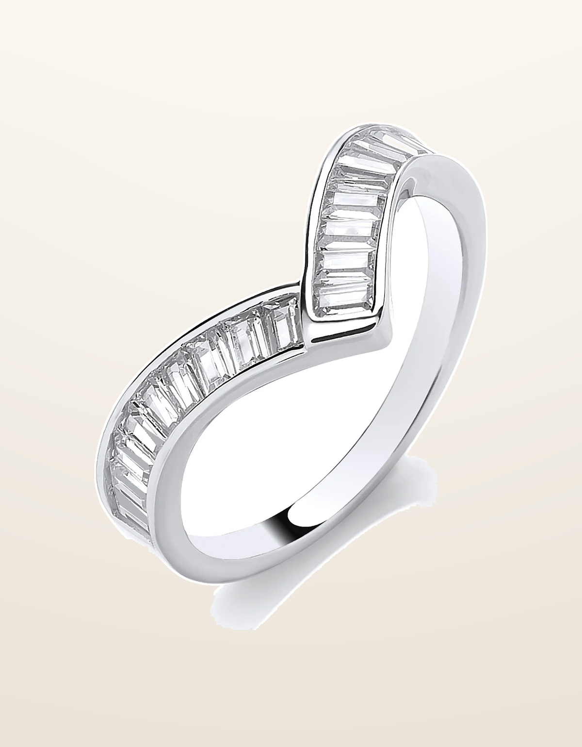 IT_ROLE:presentation_crop | Silver Wishbone Ring Baguette Cut Cubic Zirconias Channel Set
