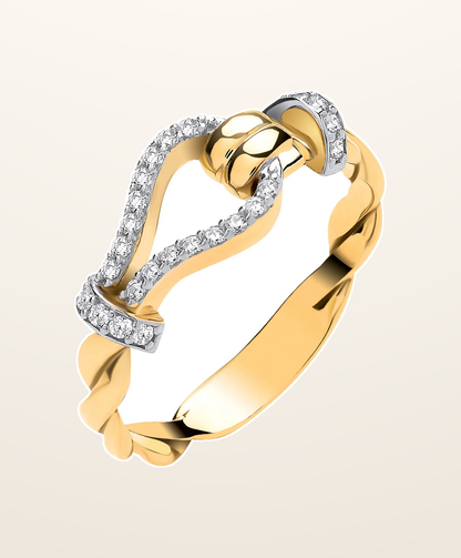 IT_ROLE:presentation_crop | Yellow Gold Cubic Zirconias Hook with Twist Band Ladies Ring