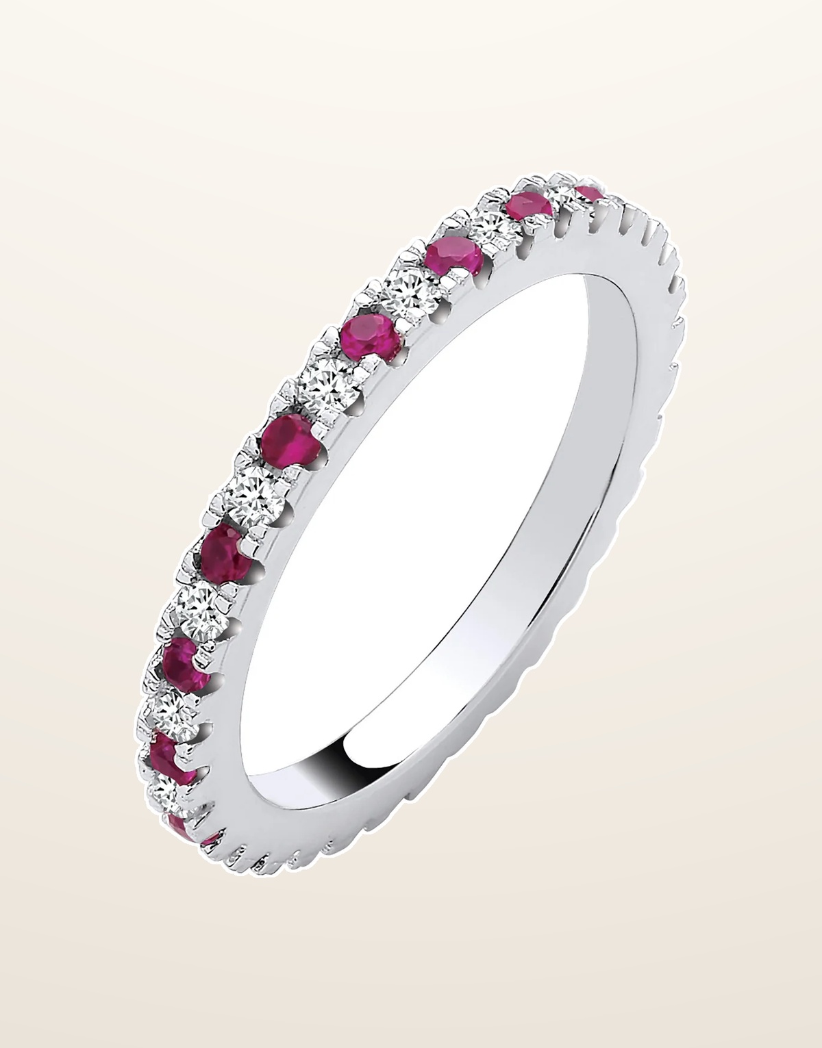 IT_ROLE:presentation_crop | Silver Red Ruby & Clear Cubic Zirconias 2mm Full ET Ring