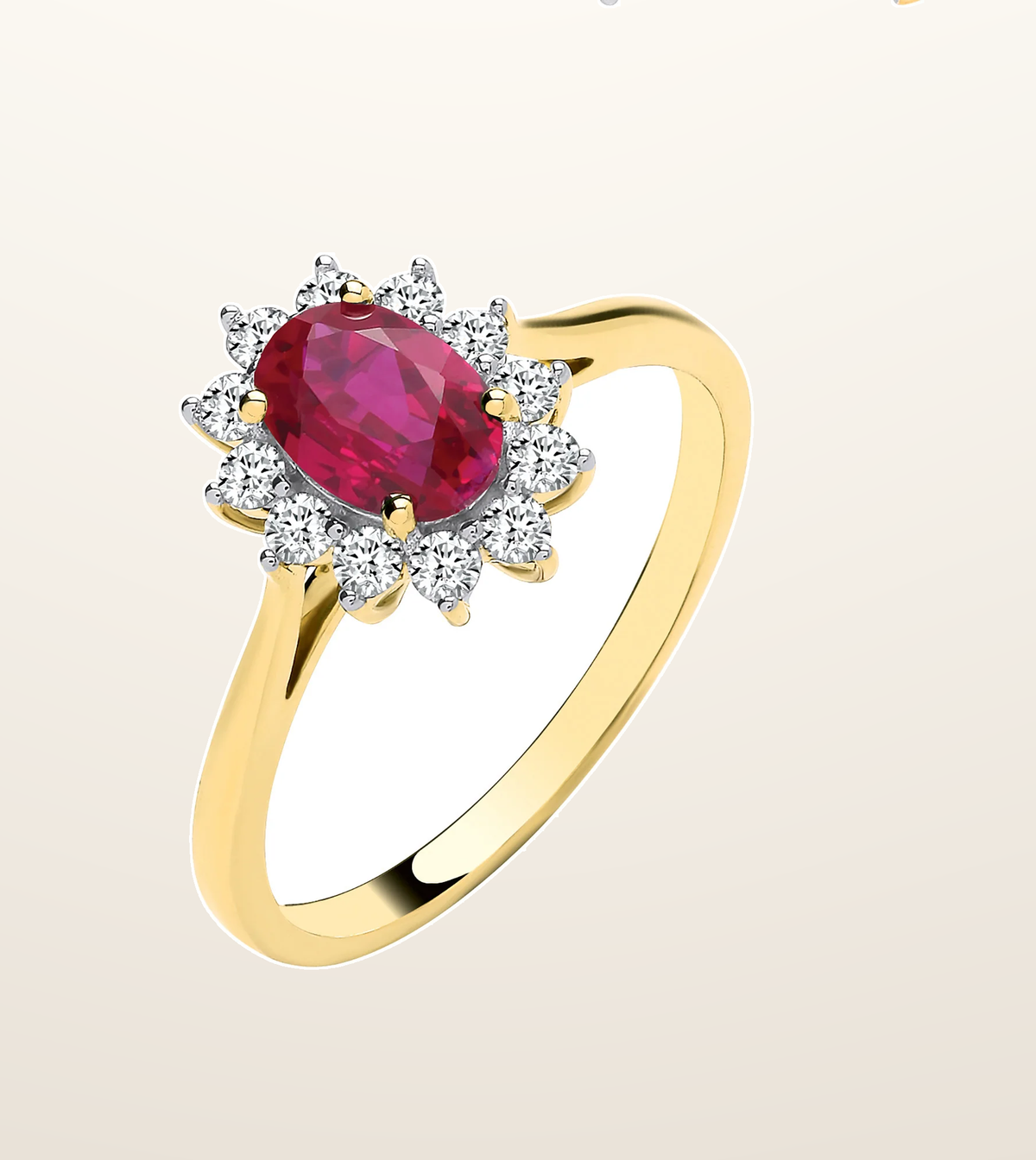 IT_ROLE:presentation_crop | 9ct Yellow Gold LAB GROWN 0.30ct Solitaire Diamond & 1.10ct Oval Ruby Ring IGI Certified