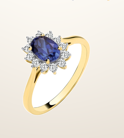IT_ROLE:presentation_crop | 9ct Yellow Gold LAB GROWN 0.30ct Solitaire Diamond & 1.10ct Oval Sapphire Ring IGI Certified