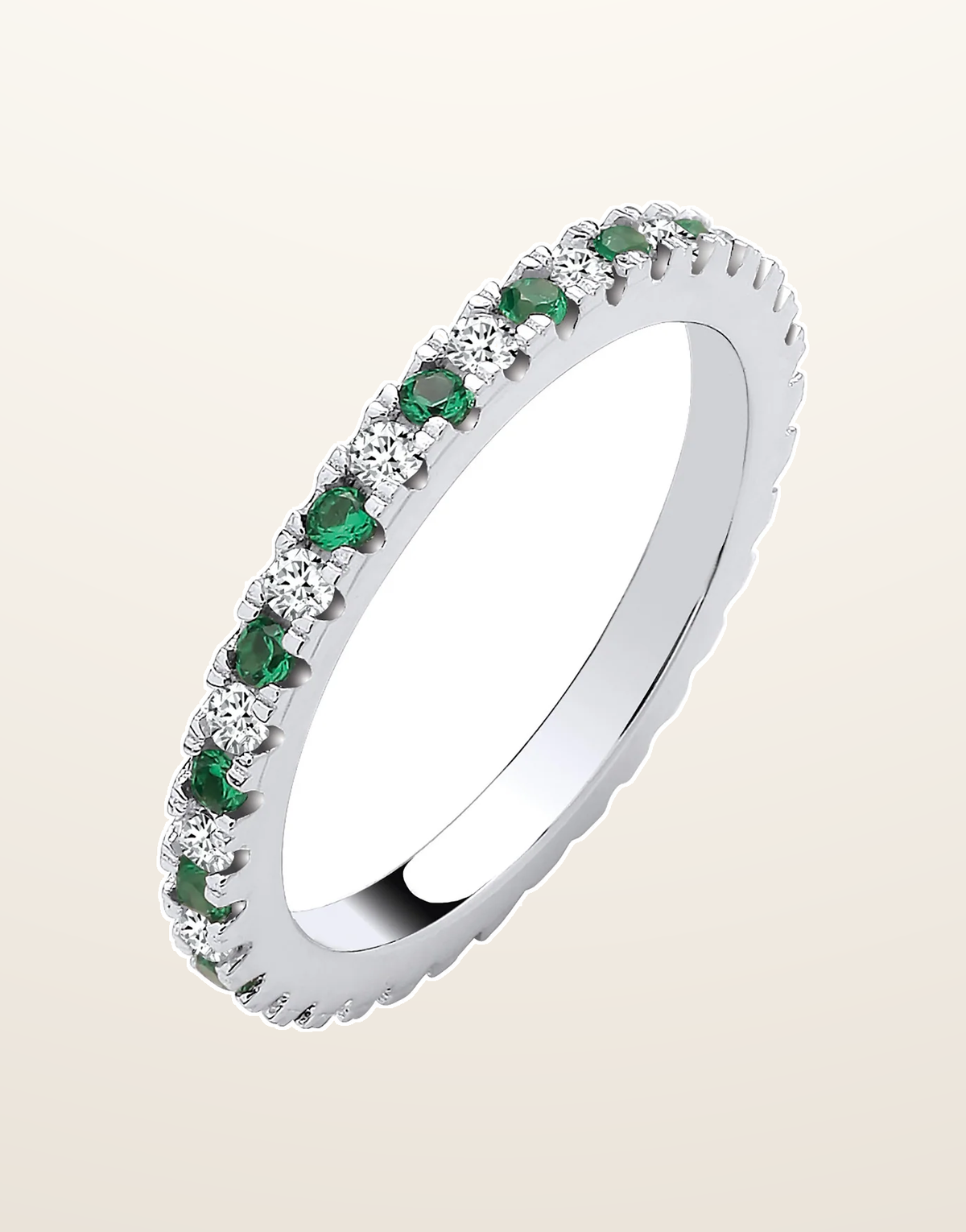 IT_ROLE:presentation_crop | Silver Green Emerald & Clear Cubic Zirconias 2mm Full ET Ring