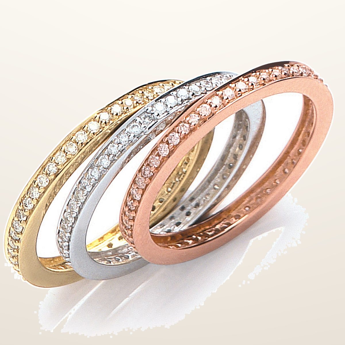 18ct 3 Colour Set 0.68ct Diamond Rings – Imperial Time studio view