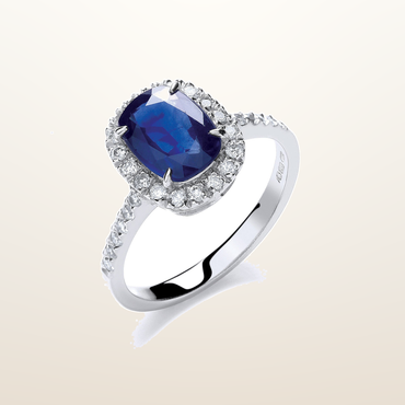 18ct White Gold 0.25ct Diamond, Cushion 1.75ct Sapphire Ring – studio view – Imperial Time