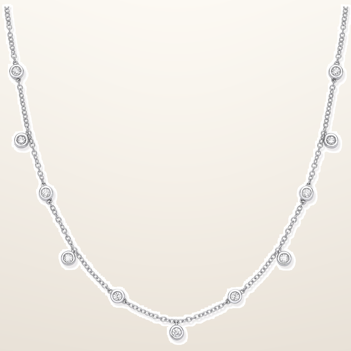 18ct White Gold 0.33ctw Rub Over Set Diamond (18in/45cm) Chain – studio view – Imperial Time