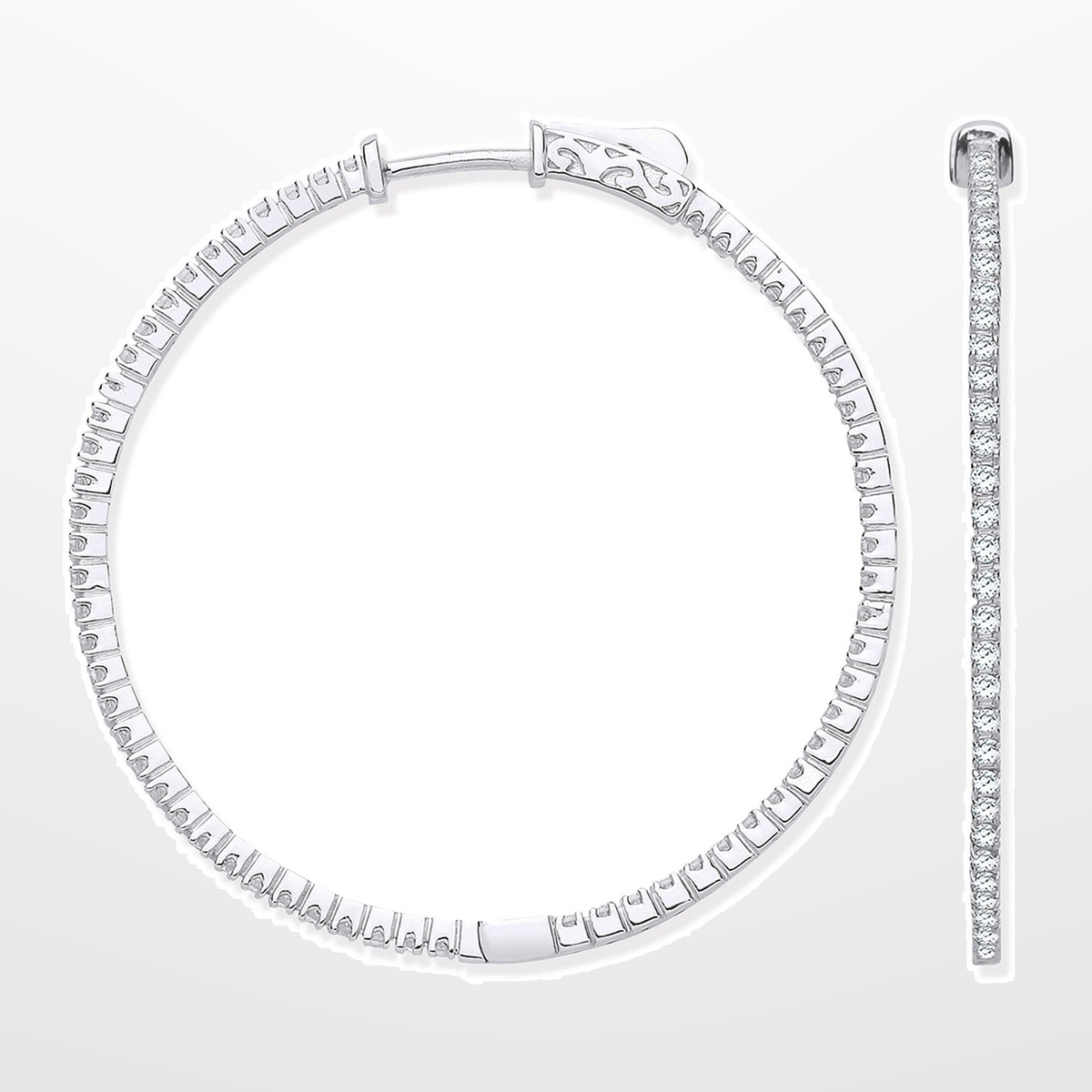 18ct White Gold 1.02ctw Diamond set Inside & Outside Hoop Earrings – studio view – Imperial Time
