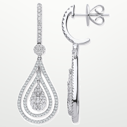 18ct White Gold 1.17ct Fancy Pear Shaped Grain Set Drop Earrings – studio view – Imperial Time