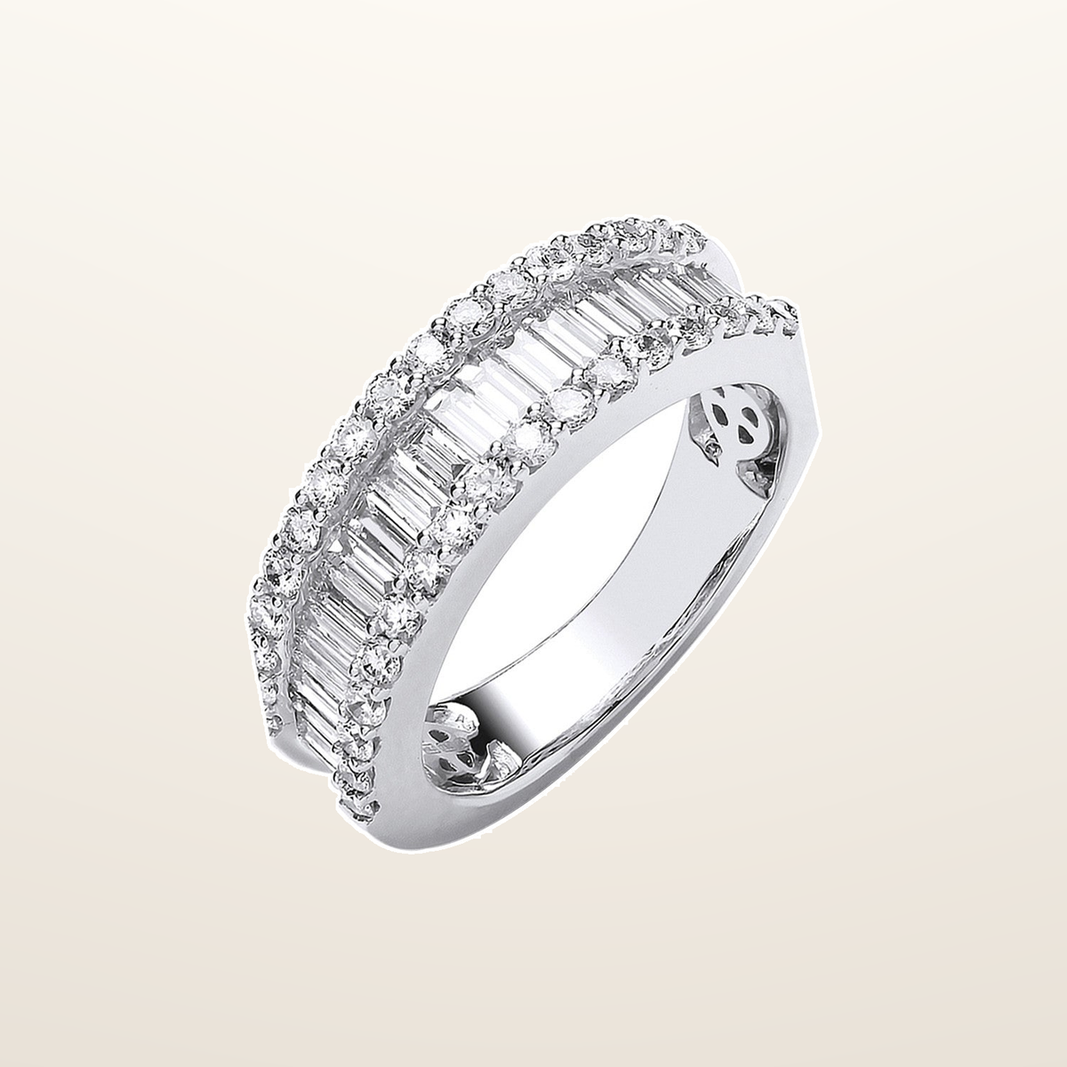 18ct White Gold 1.50ct Baguette & Brilliant Diamond Ring – Imperial Time studio view