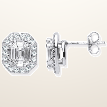 18ct White Gold Rd. Baguettes & Emerald Centre 1.40ctw Diamond Studs – studio view – Imperial Time