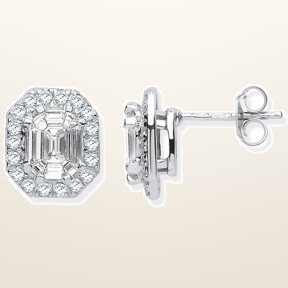 18ct White Gold Rd. Baguettes & Emerald Centre 1.40ctw Diamond Studs – studio view – Imperial Time