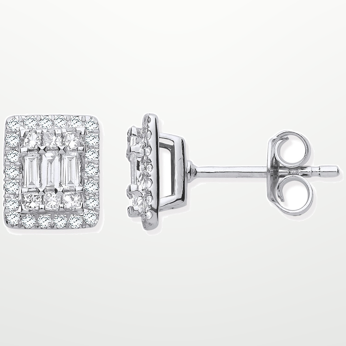 18ct White Gold Rectangular Studs Set with 0.50ctw Diamonds – studio view – Imperial Time