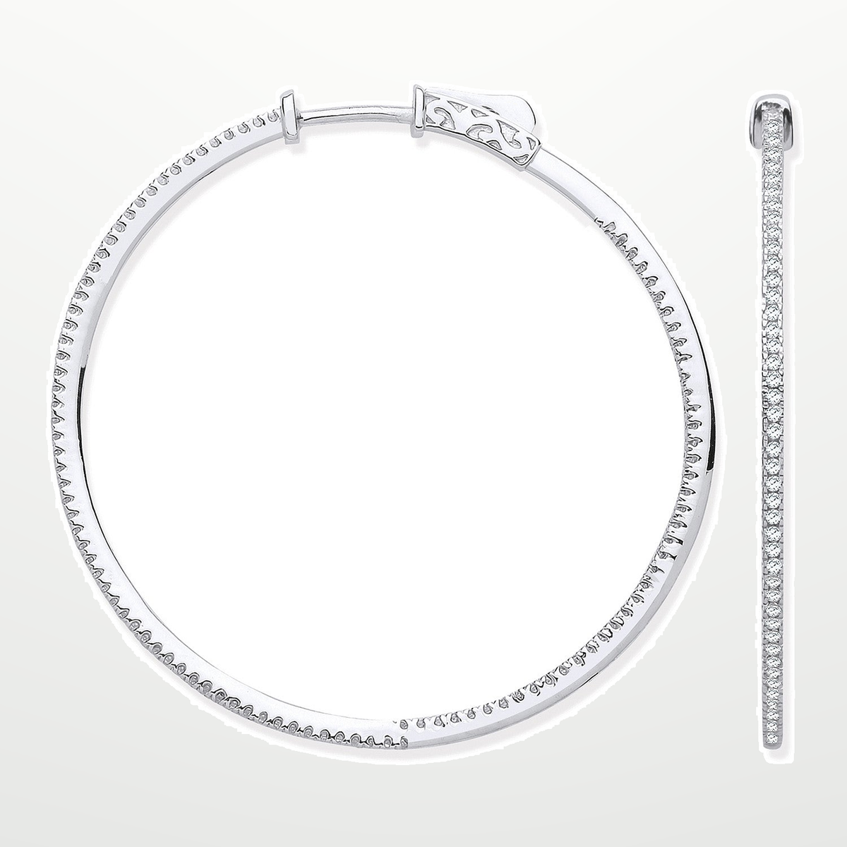 18ct White Gold Skinny Hoops Set with 0.72ctw Diamonds Inside & Outside – studio view – Imperial Time