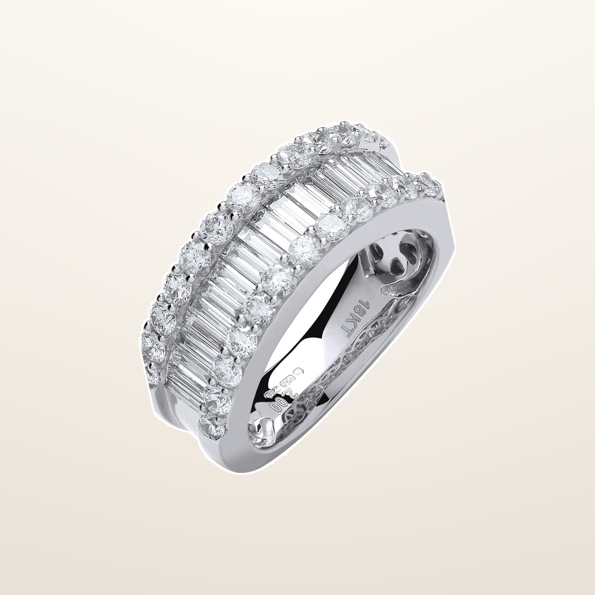 18ct White Gold 2.00ct Baguette & Brilliant Diamond Ring – Imperial Time studio view