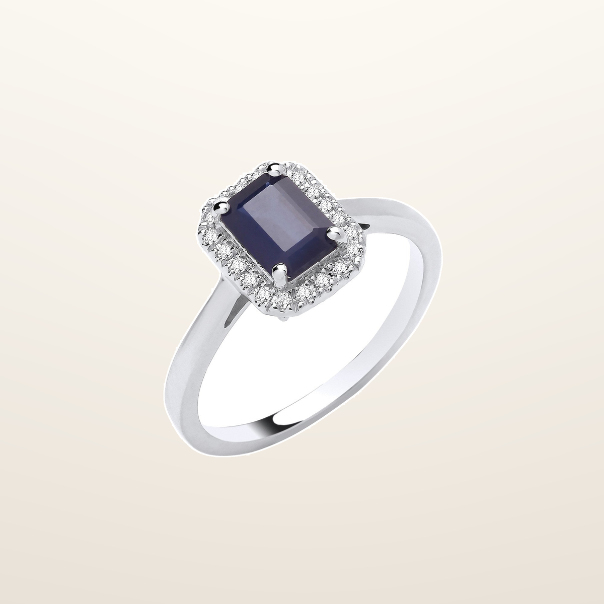 18ct White Gold 0.12ctw Diamond & 1.10ctw Sapphire Ring – Imperial Time studio view