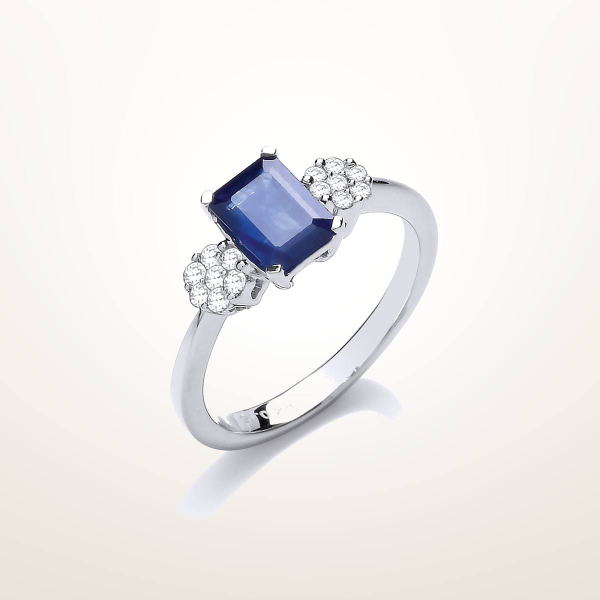 18ct White Gold 0.15ct Diamond & 1.50ct Sapphire Ring – Imperial Time studio view