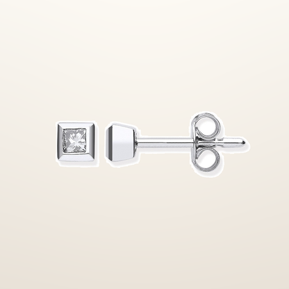18ct White Gold 0.20ct Rubover Set Princess Cut Diamond Stud Earrings – studio view – Imperial Time